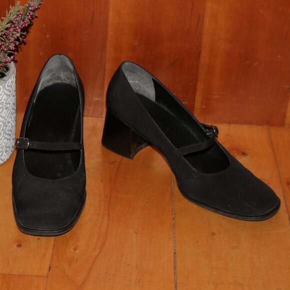Bandolino Black Fabric MaryJane Square Toe Block Heel Shoes Sz 7 - Picture 1 of 8